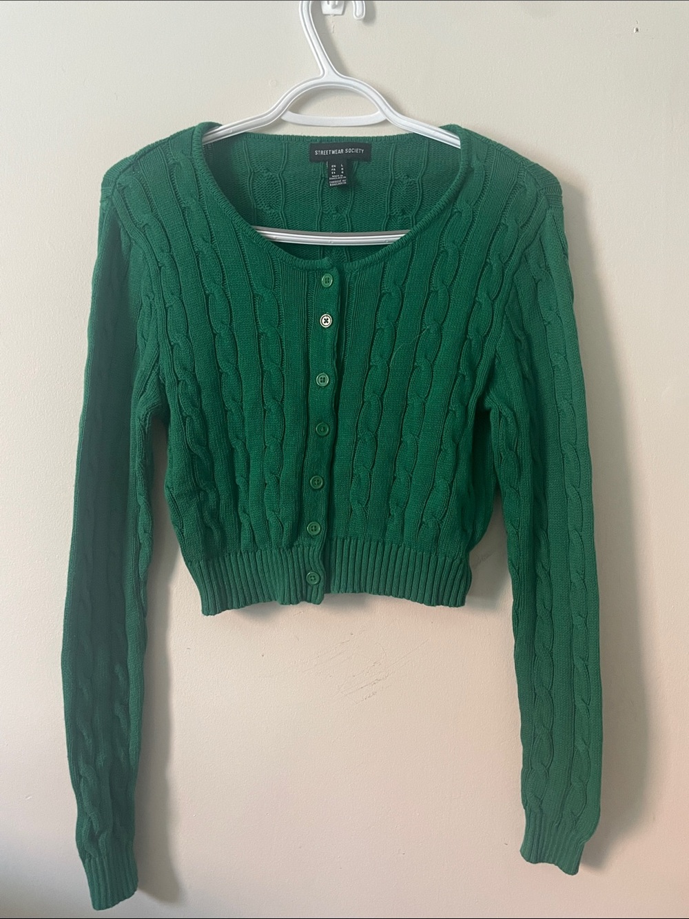 Streetwear Society Green Cable Knit Cropped Cardigan Women’s Large